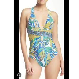 Trina Turk Amazonia Indigo One-Piece Swimsuit Size: 6